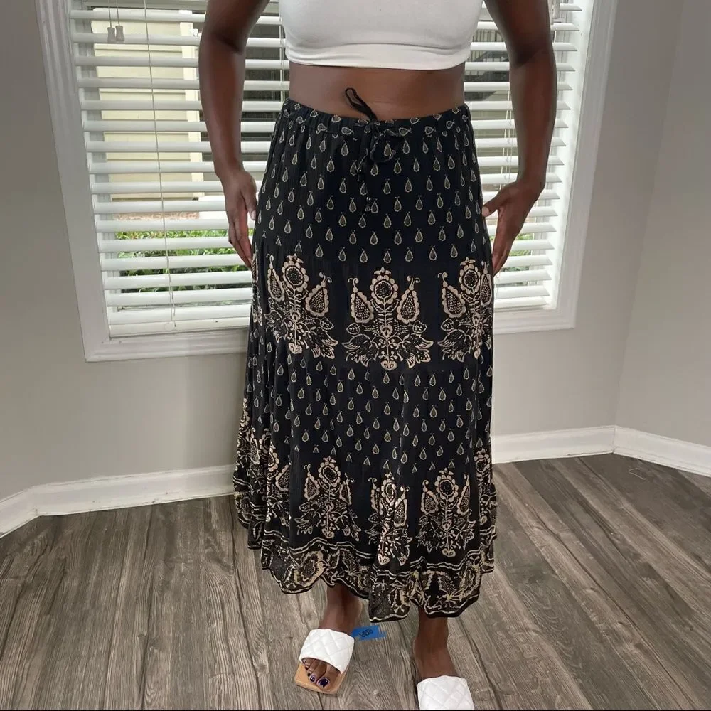 Lauren Ralph Lauren Floral Maxi Fare Skirt Paisley Elastic Waist Cotton Sz.MP